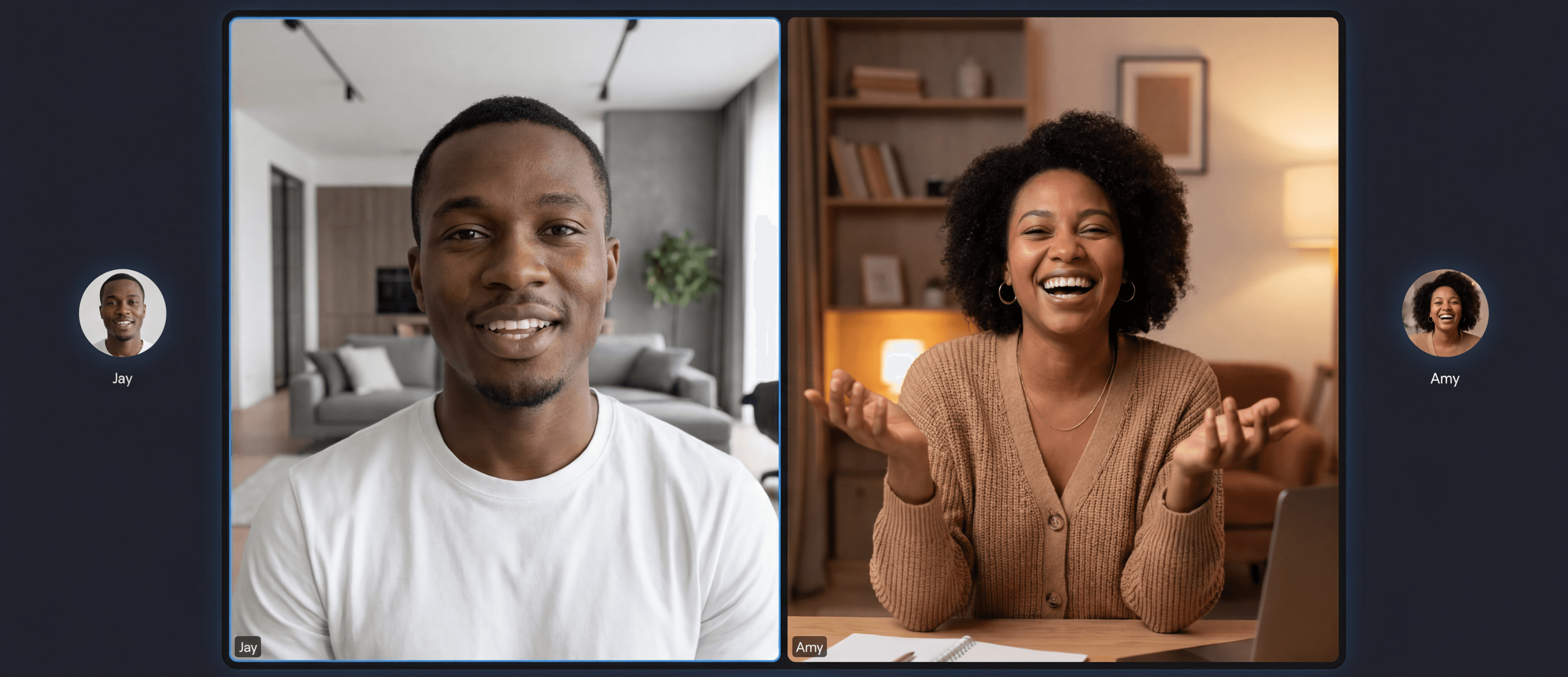 Two strangers in a 1:1 video call